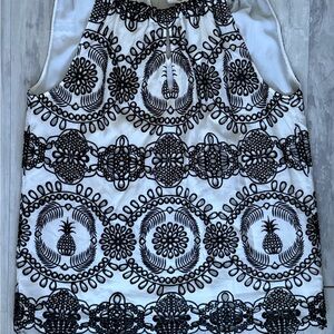 Escada White Dress with Black Pineapple & Floral Embroidery